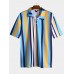 Mens Summer Colorful Striped Short Sleeve Casual Golf Shirts