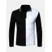 Mens Contrast Color Two Tone Patchwork Lapel Long Sleeve Golf Shirts