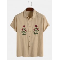 Mens Rose Embroidery 100% Cotton Casual Shirts