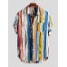 Mens Stripe Printing Graffiti Chest Pocket Short Sleeve Summer Shirts