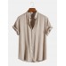 Mens Cotton Linen Breathable Stand Collar Solid Shirts