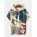 Men Tropical Plant Print Corduroy Casual Short Sleeve Hooded T-Shirts