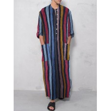 Mens Vintage Loose Kaftan Tops Men Long Robe Loungewear Casual T-Shirts