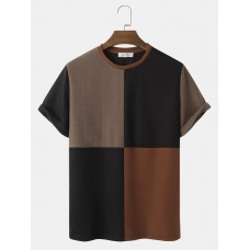 Mens Color Block Patchwork Crew Neck T-Shirts