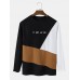 Mens Color Block Letter Pattern Patchwork Knit Preppy T-Shirts