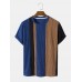 Mens Corduroy Veins Color Block Casual T-Shirts