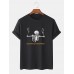 Mens 100% Cotton Halloween Skeleton Letter Print Short Sleeve T-Shirts