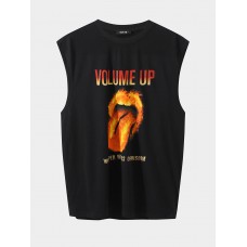 Men 100% Cotton Flame Lip Print Letter All Matched Skin Friendly Leisure Tank