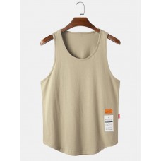 Mens Solid Color Cotton Breathable Loose Casual Tank Tops