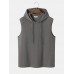 Mens Solid Color Ribbed Hooded Sleevelss Casual Tank Top