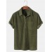 Mens Solid Color Basic Style Corduroy Lapel Short Sleeve Henley Shirt