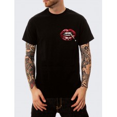 Seamless Cotton Black Digital Creative 3D Lip Printed T-Shirts Mens Breathable Casual Tops Tees