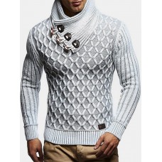 Mens Graphics Knitted Texture High Neck Warm Pullover Sweaters