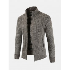 Mens Casual Thick Knit Breathable Stand Collar Warm Cardigan