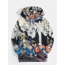 Mens Comics Element Print Long Sleeve Ukiyo Drawstring Hoodies