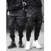 Men's streetwear cargo pants joggers hip-hop long trousers with multi-pockets Ribbon athleisure sweatpants sports outdoor fashion casual relaxed fit with elastic waist drawstring pants