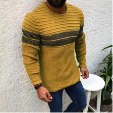 Men‘s Sweater Pullover Long Top Denim Shirt Mens Bishop Sleeve Color Block Round Neck Medium Fall & Winter Black White Yellow