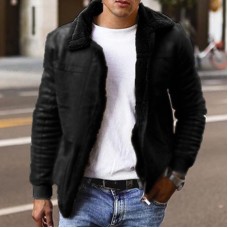 Men's Jacket Outdoor Street Daily Winter Regular Coat Regular Fit Thermal Warm Windproof Breathable Streetwear Sporty Casual Jacket Long Sleeve Solid Color Pocket Black Blue Gray / Faux Leather